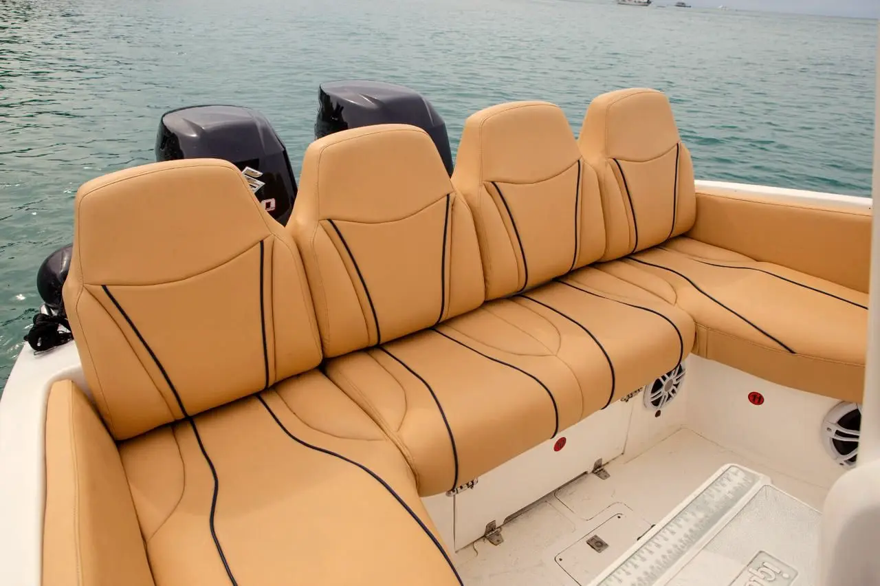 Honey-colored leather stern sofa with four backrests
